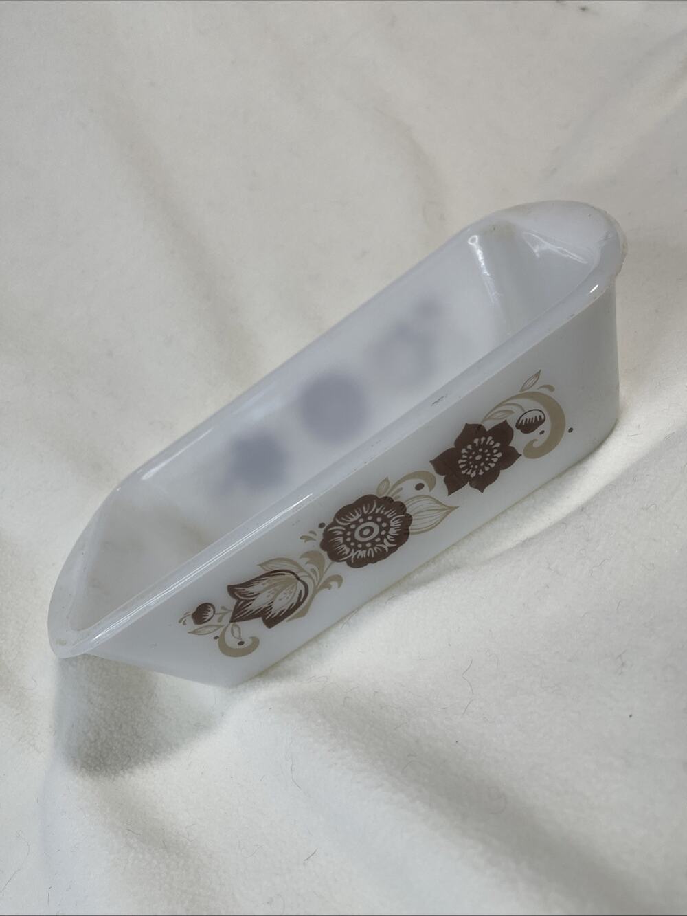 Vintage Glasbake Milk Glass Loaf Pan Floral Pattern J522-Loaf Made In USA